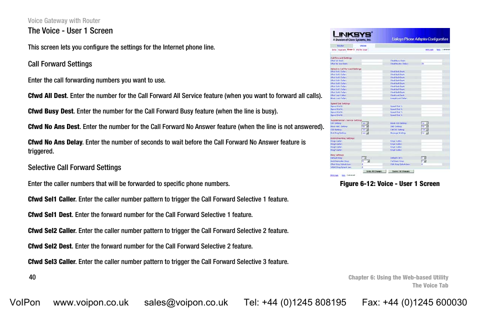 Figure 6-12: voice - user 1 screen | Linksys SPA3102 User Manual | Page 48 / 100