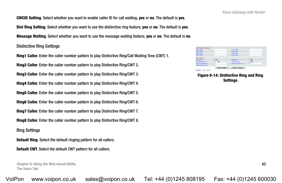 Figure 6-14: distinctive ring and ring settings | Linksys SPA3102 User Manual | Page 51 / 100