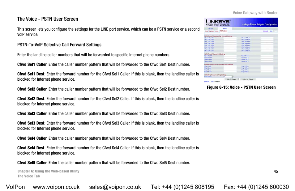 Figure 6-15: voice - pstn user screen | Linksys SPA3102 User Manual | Page 53 / 100