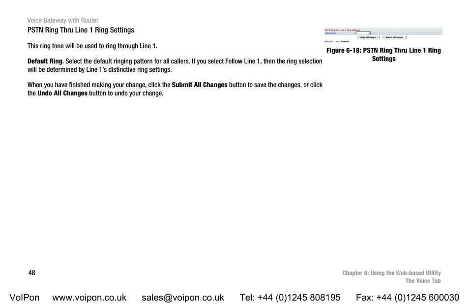 Figure 6-18: pstn ring thru line 1 ring settings | Linksys SPA3102 User Manual | Page 56 / 100