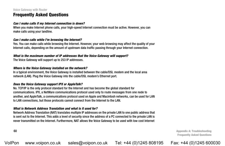 Frequently asked questions | Linksys SPA3102 User Manual | Page 68 / 100