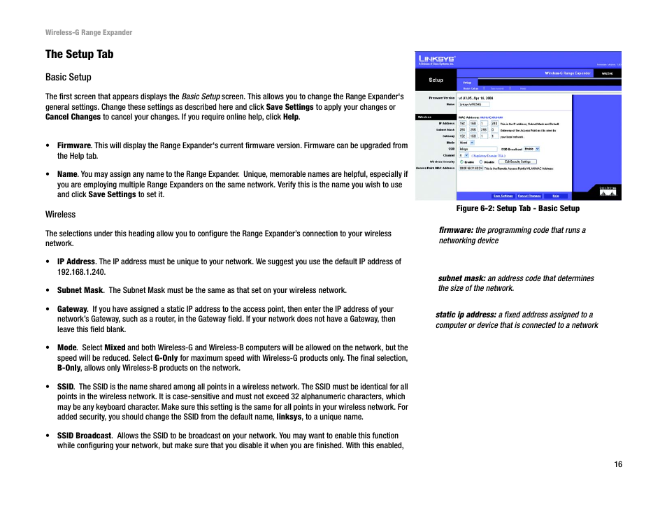 The setup tab | Linksys Network Router User Manual | Page 19 / 42