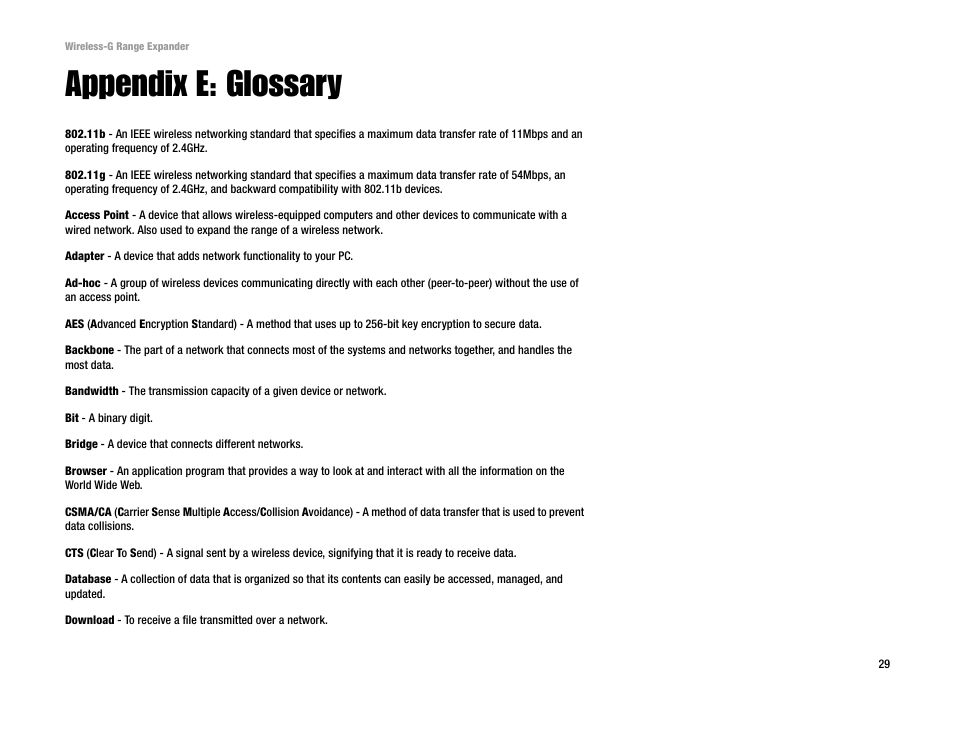 Appendix e: glossary | Linksys Network Router User Manual | Page 32 / 42