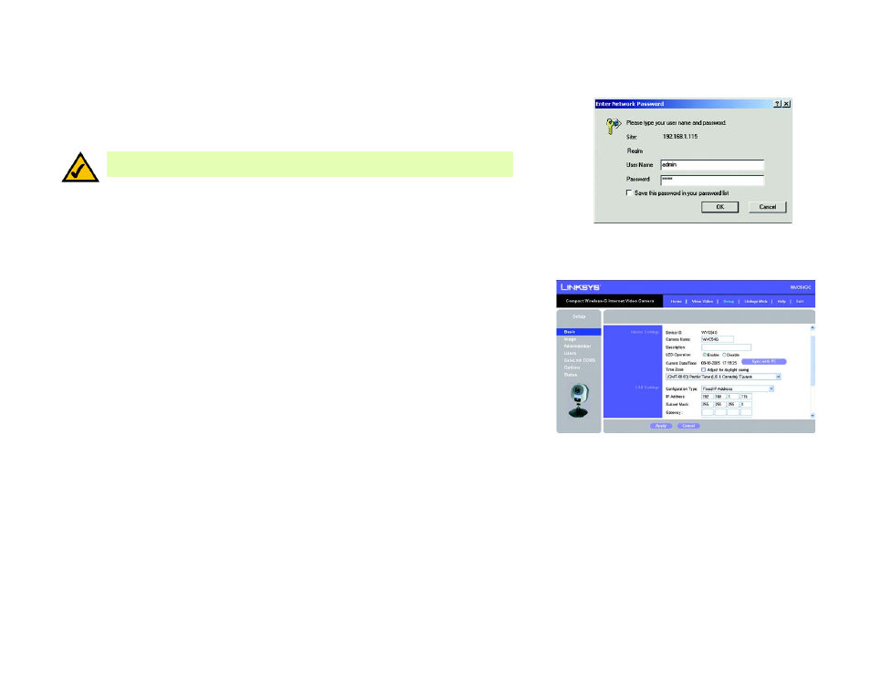 Setup | Linksys COMPACT WIRELESS-G INTERNET VIDEO CAMERA WVC54GC User Manual | Page 55 / 92