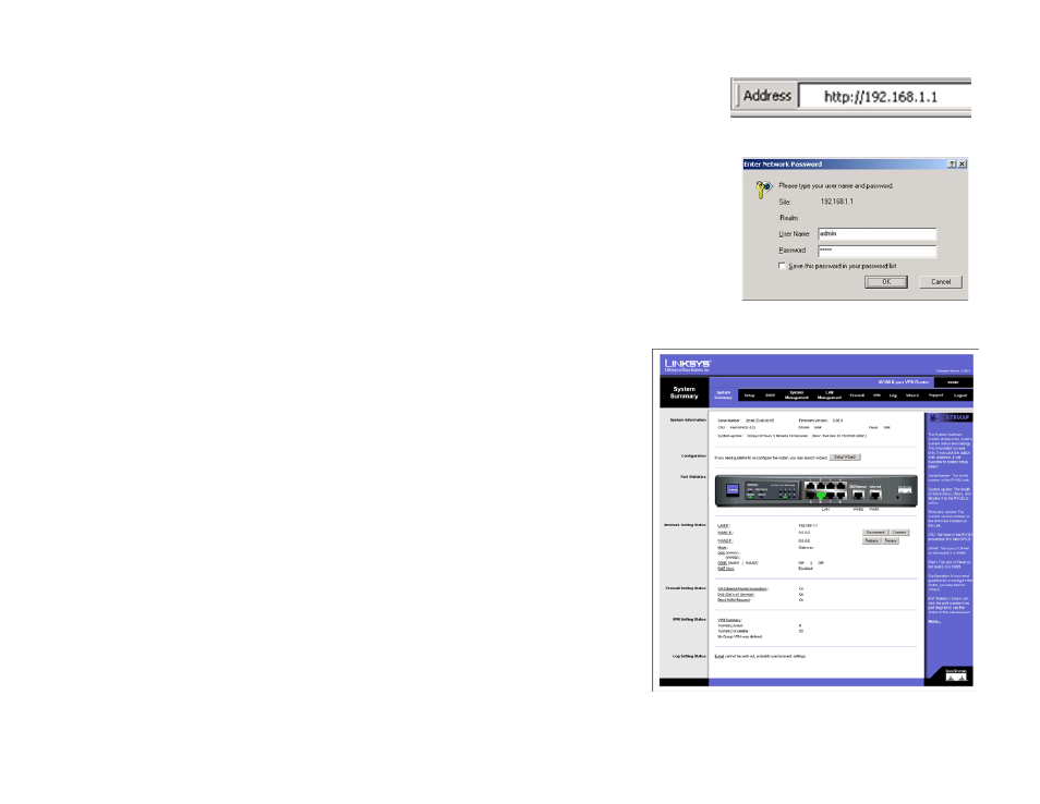 How to access the web-based utility, System summary tab | Linksys RV082 User Manual | Page 27 / 103