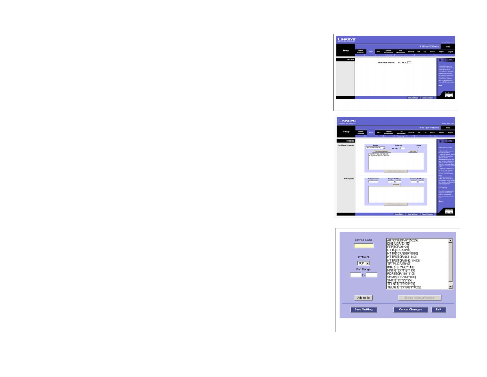 Setup tab - dmz host, Setup tab - forwarding | Linksys RV082 User Manual | Page 33 / 103