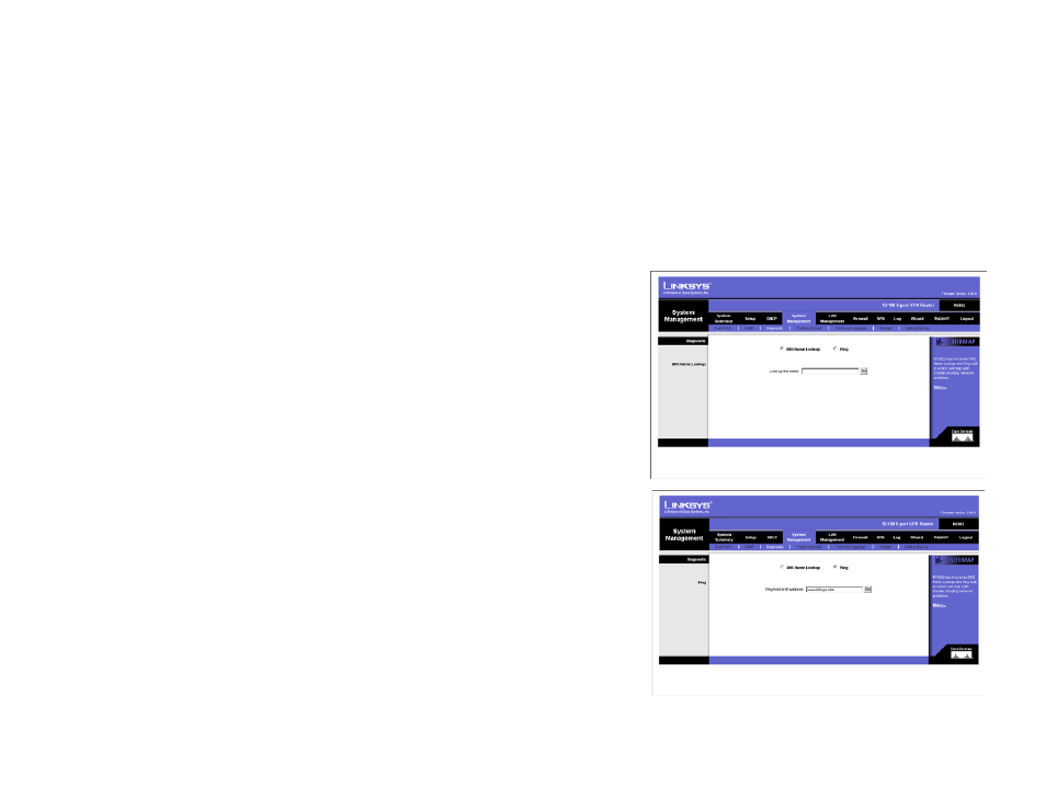 System management tab - diagnostic | Linksys RV082 User Manual | Page 40 / 103