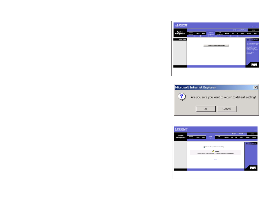 System management tab - factory default | Linksys RV082 User Manual | Page 41 / 103