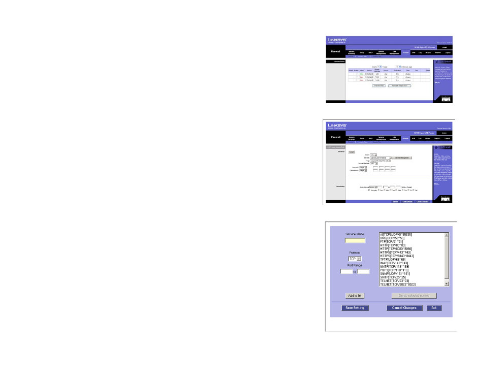 Firewall tab - access rules | Linksys RV082 User Manual | Page 45 / 103