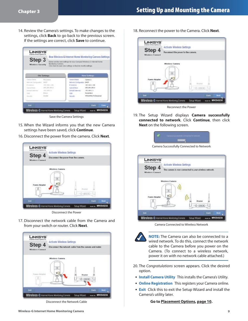Setting up and mounting the camera | Linksys WVC54GCA User Manual | Page 10 / 55