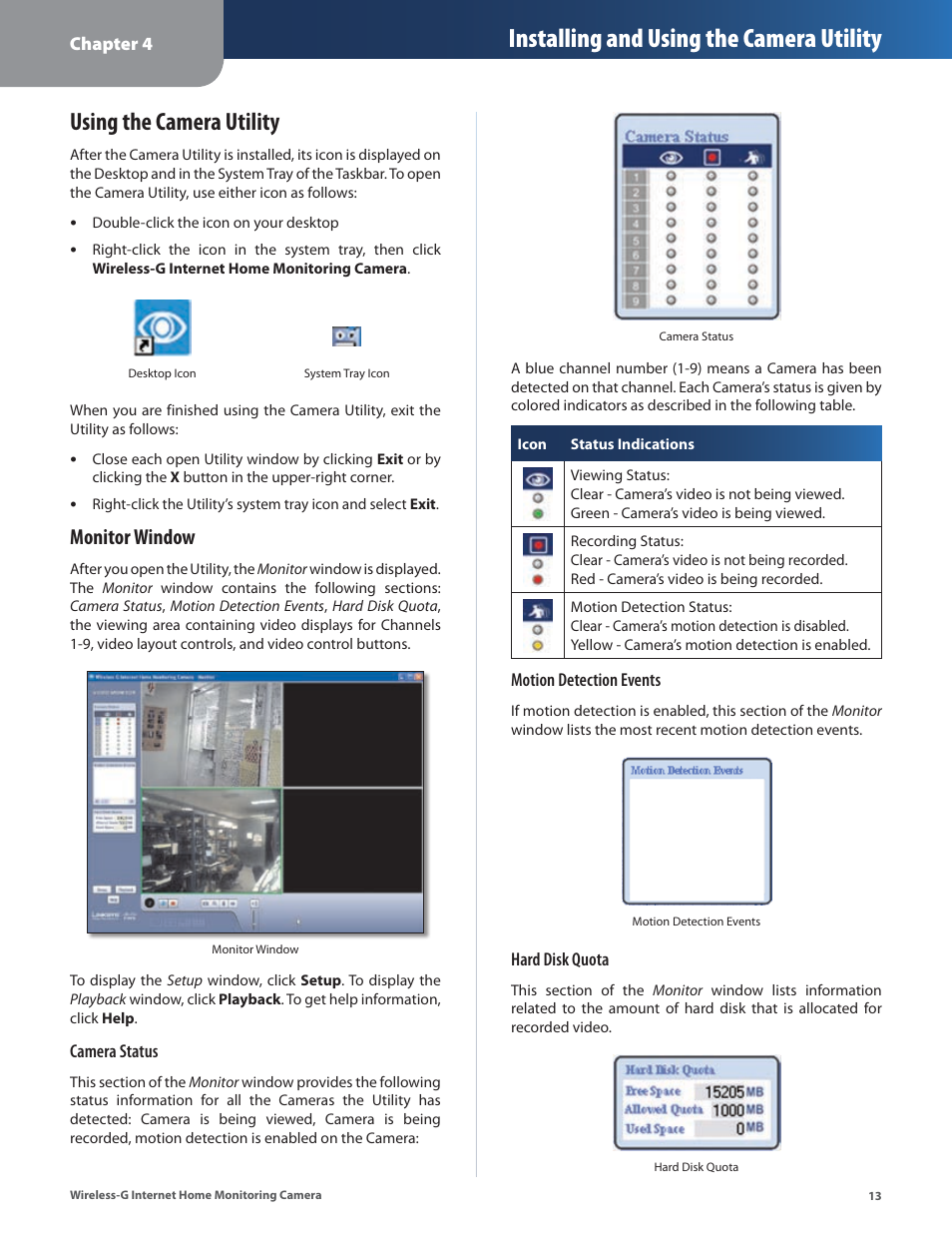 Using the camera utility, Installing and using the camera utility, Monitor window | Linksys WVC54GCA User Manual | Page 14 / 55