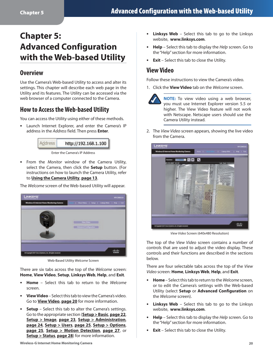 Overview, How to access the web-based utility, View video | Advanced configuration with the web-based utility | Linksys WVC54GCA User Manual | Page 21 / 55