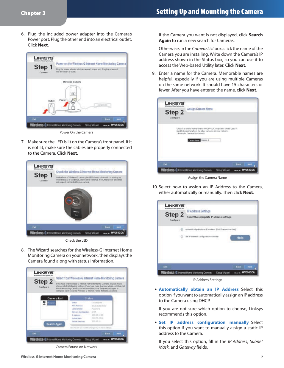 Setting up and mounting the camera | Linksys WVC54GCA User Manual | Page 8 / 55