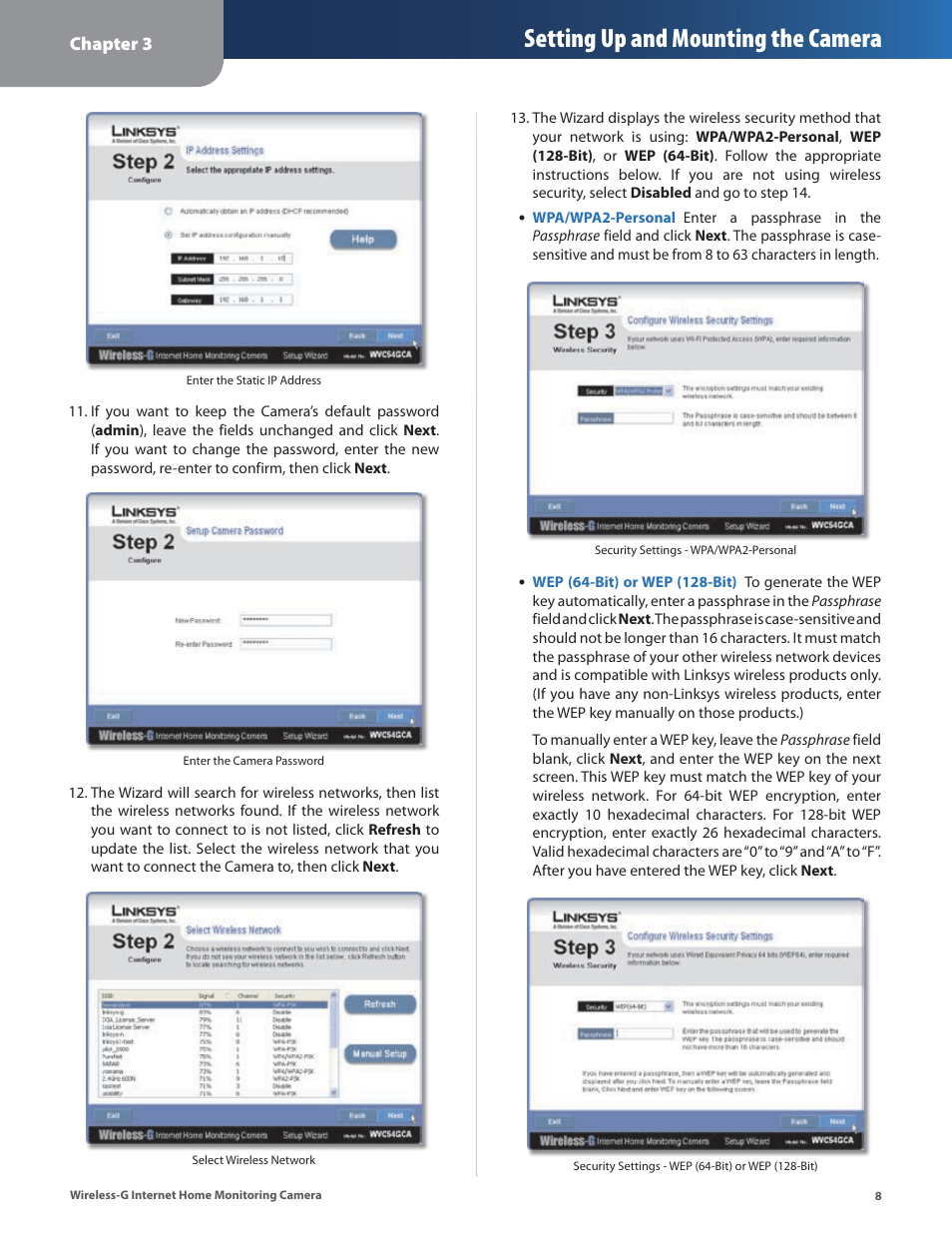 Setting up and mounting the camera | Linksys WVC54GCA User Manual | Page 9 / 55