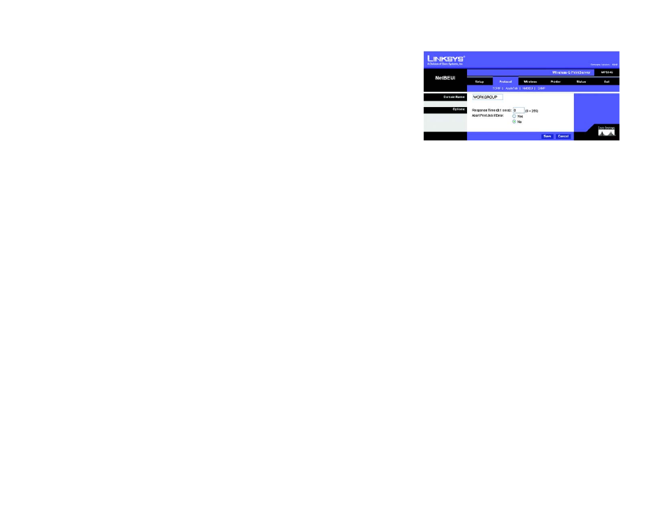 The protocol tab - netbeui | Linksys WPS54G User Manual | Page 28 / 74