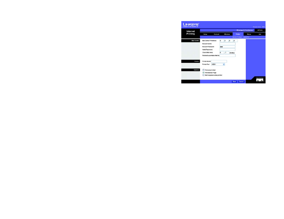 The printer tab - internet printing | Linksys WPS54G User Manual | Page 32 / 74
