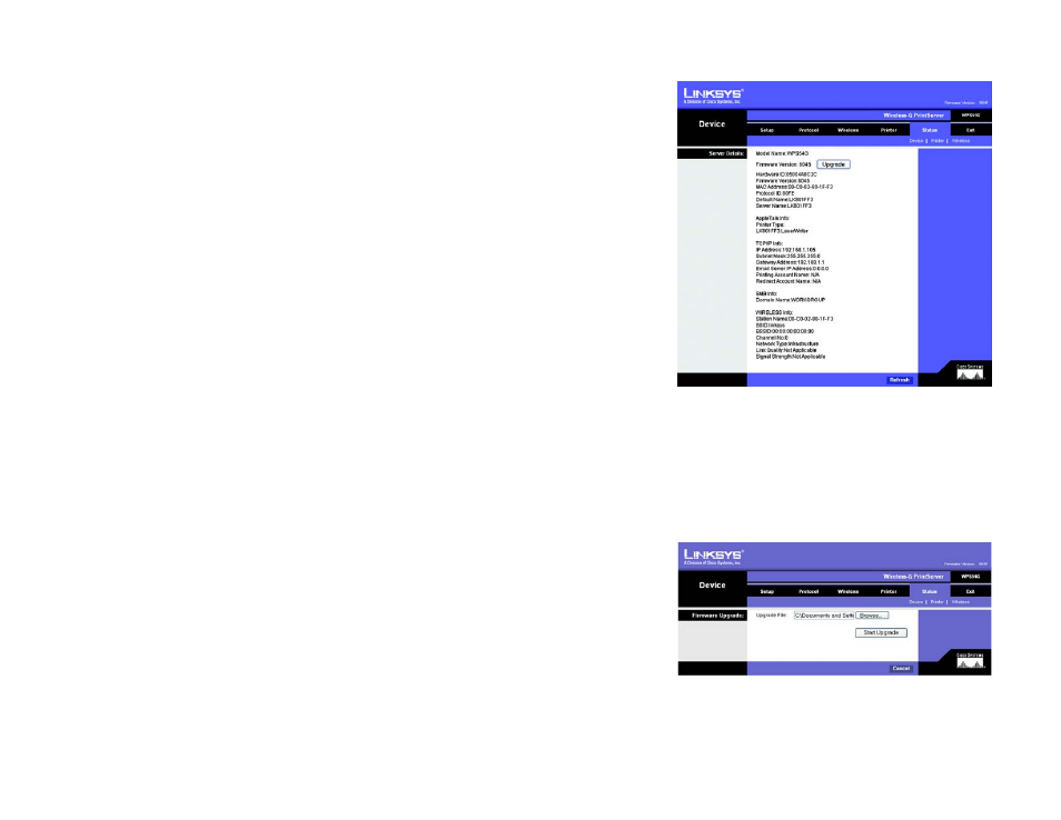 The status tab - device | Linksys WPS54G User Manual | Page 34 / 74