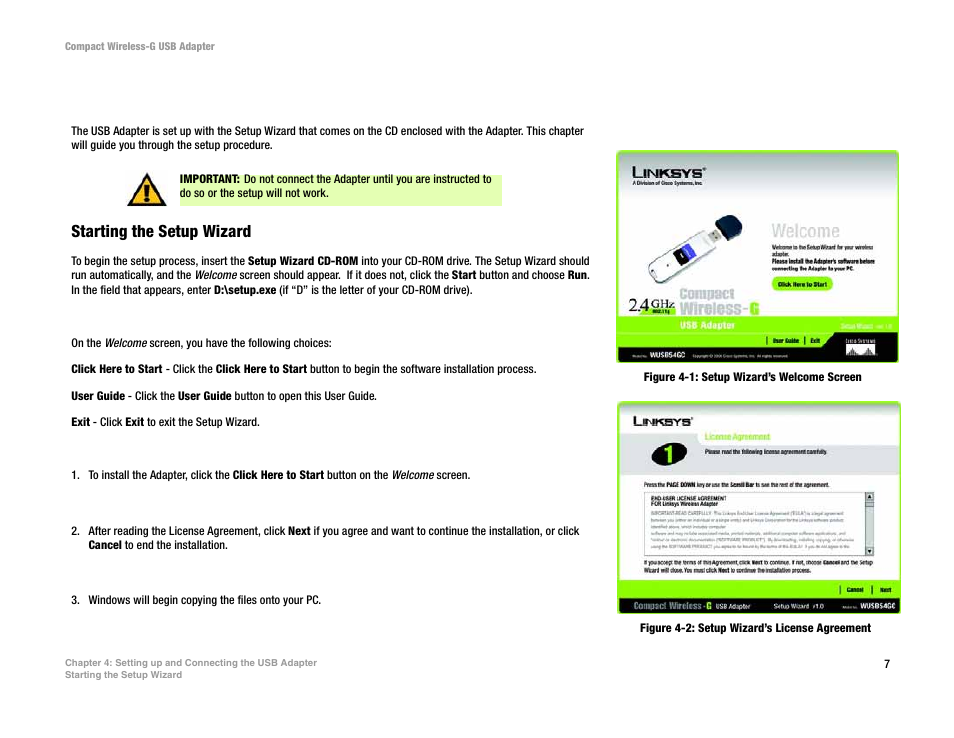 Starting the setup wizard | Linksys WUSB54GC User Manual | Page 14 / 76