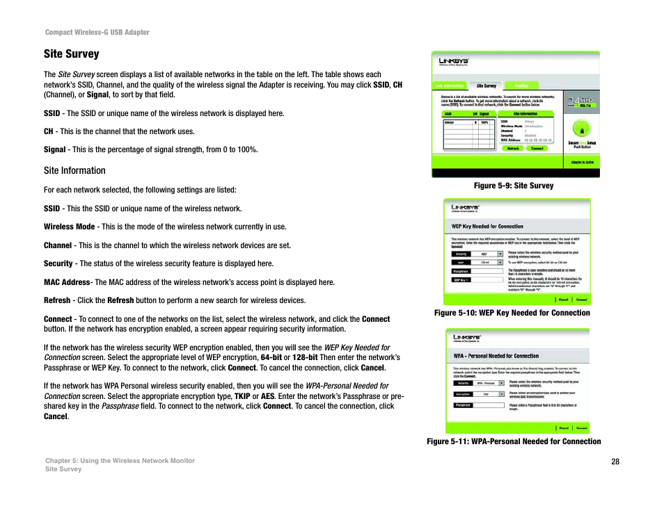 Site survey | Linksys WUSB54GC User Manual | Page 35 / 76