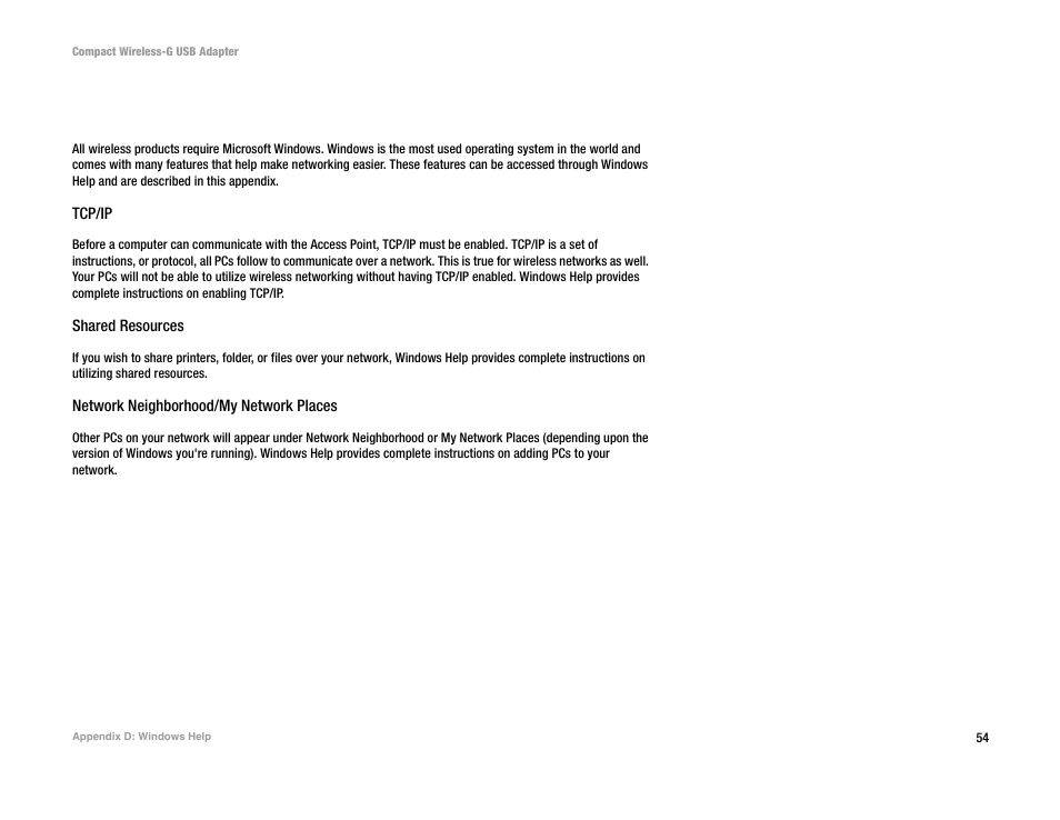 Appendix d: windows help | Linksys WUSB54GC User Manual | Page 61 / 76