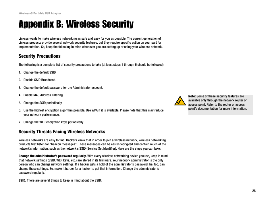 Appendix b: wireless security | Linksys WUSB54GP User Manual | Page 34 / 45