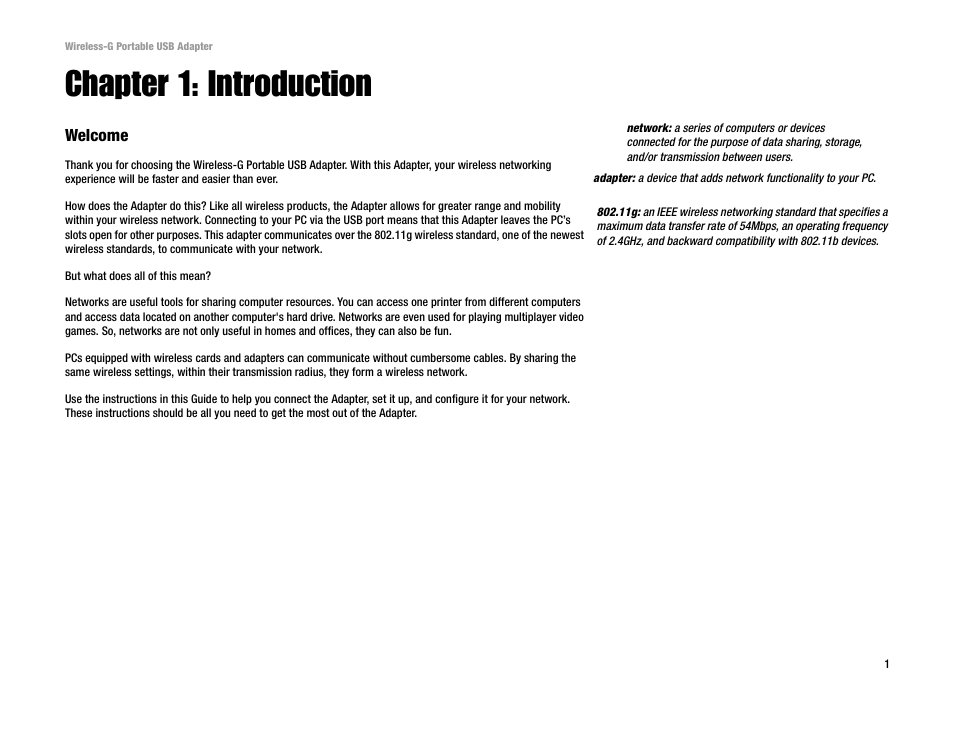Chapter 1: introduction | Linksys WUSB54GP User Manual | Page 7 / 45