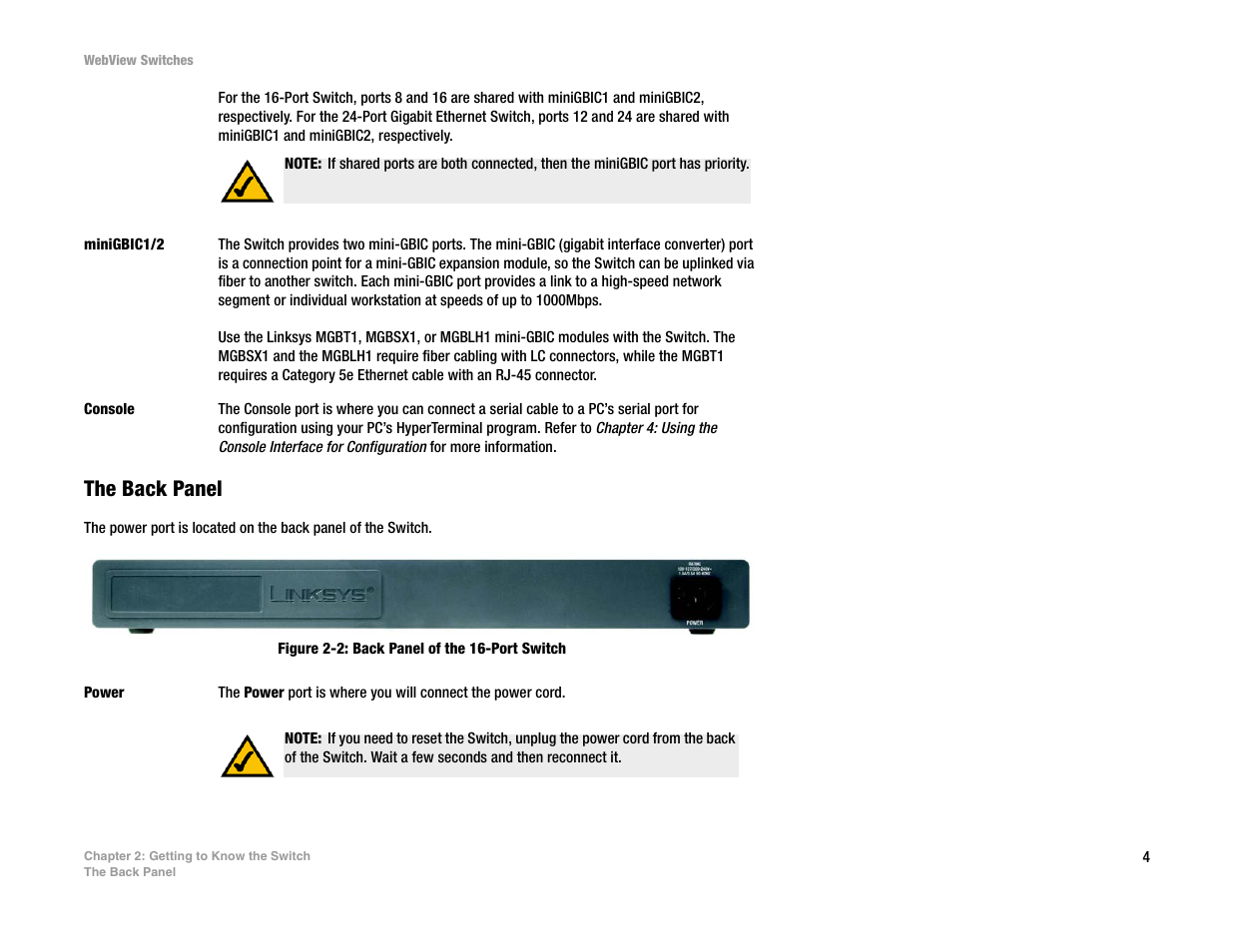 The back panel | Linksys SRW2016 User Manual | Page 14 / 123