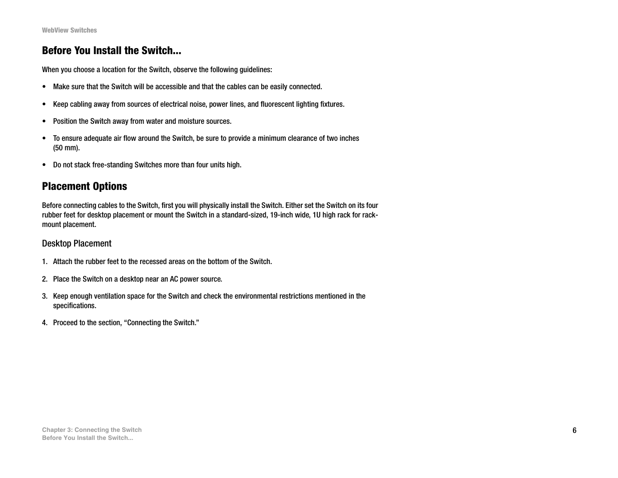 Before you install the switch, Placement options | Linksys SRW2016 User Manual | Page 16 / 123