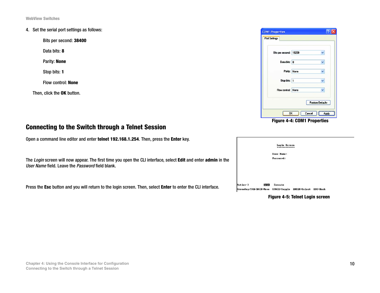 Connecting to the switch through a telnet session | Linksys SRW2016 User Manual | Page 20 / 123