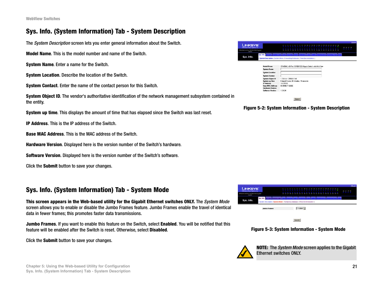 Sys. info. (system information) tab - system mode | Linksys SRW2016 User Manual | Page 31 / 123
