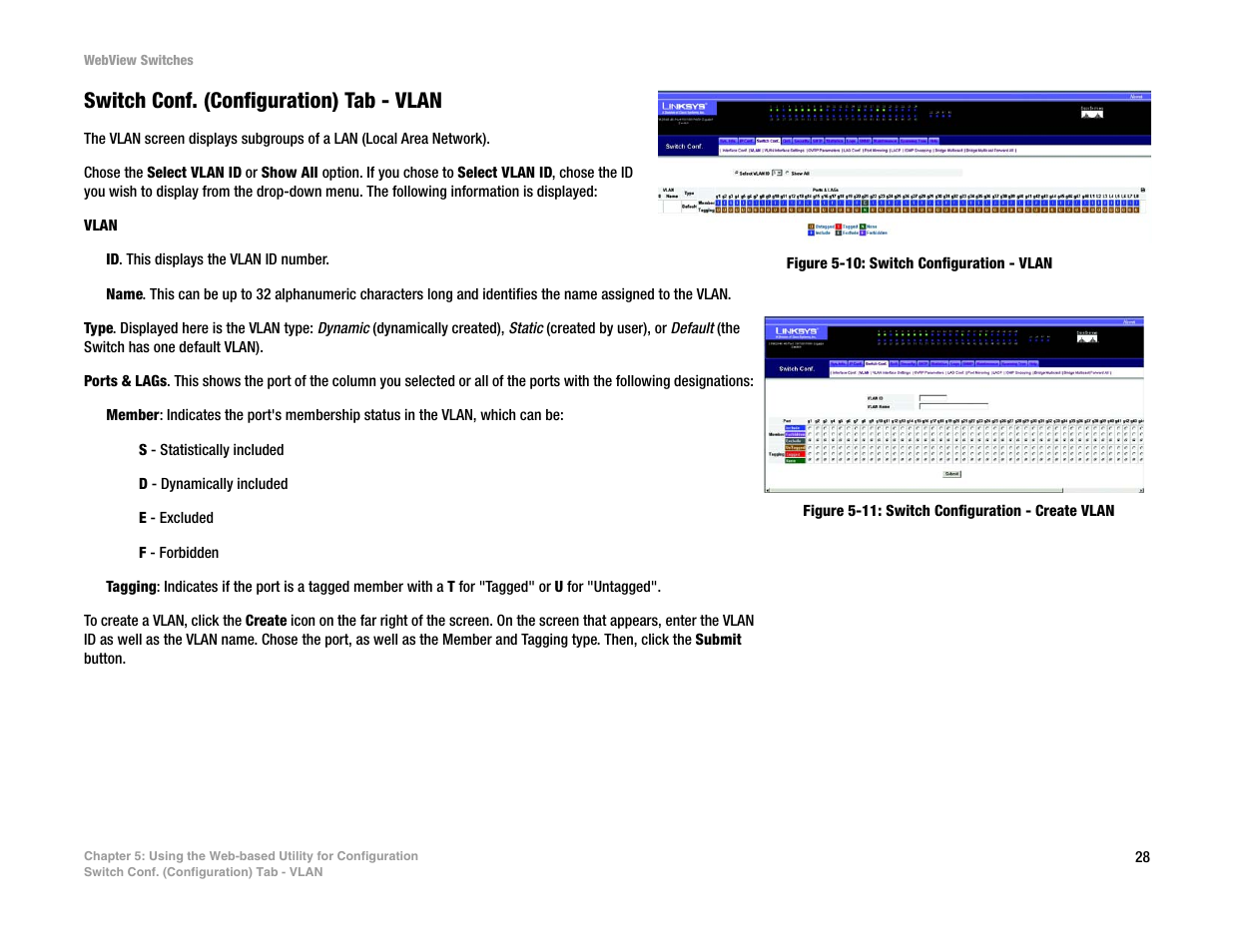 Switch conf. (configuration) tab - vlan | Linksys SRW2016 User Manual | Page 38 / 123