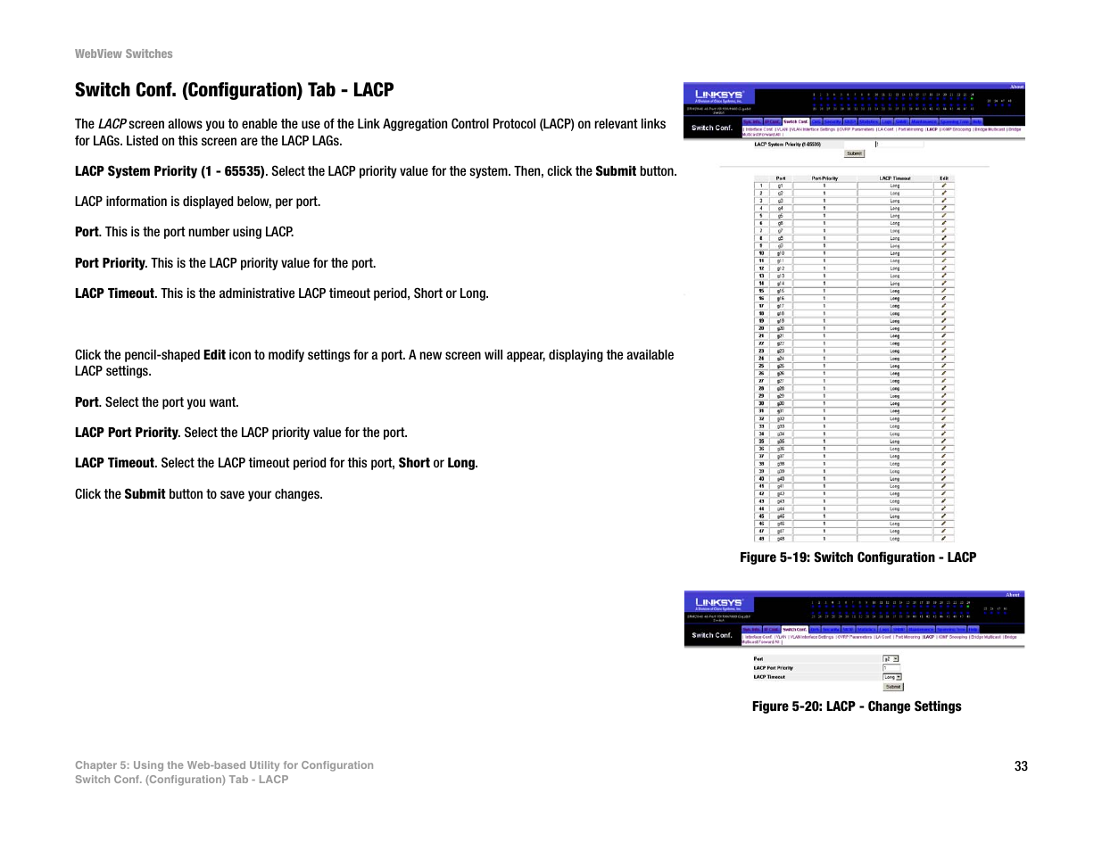 Switch conf. (configuration) tab - lacp | Linksys SRW2016 User Manual | Page 43 / 123