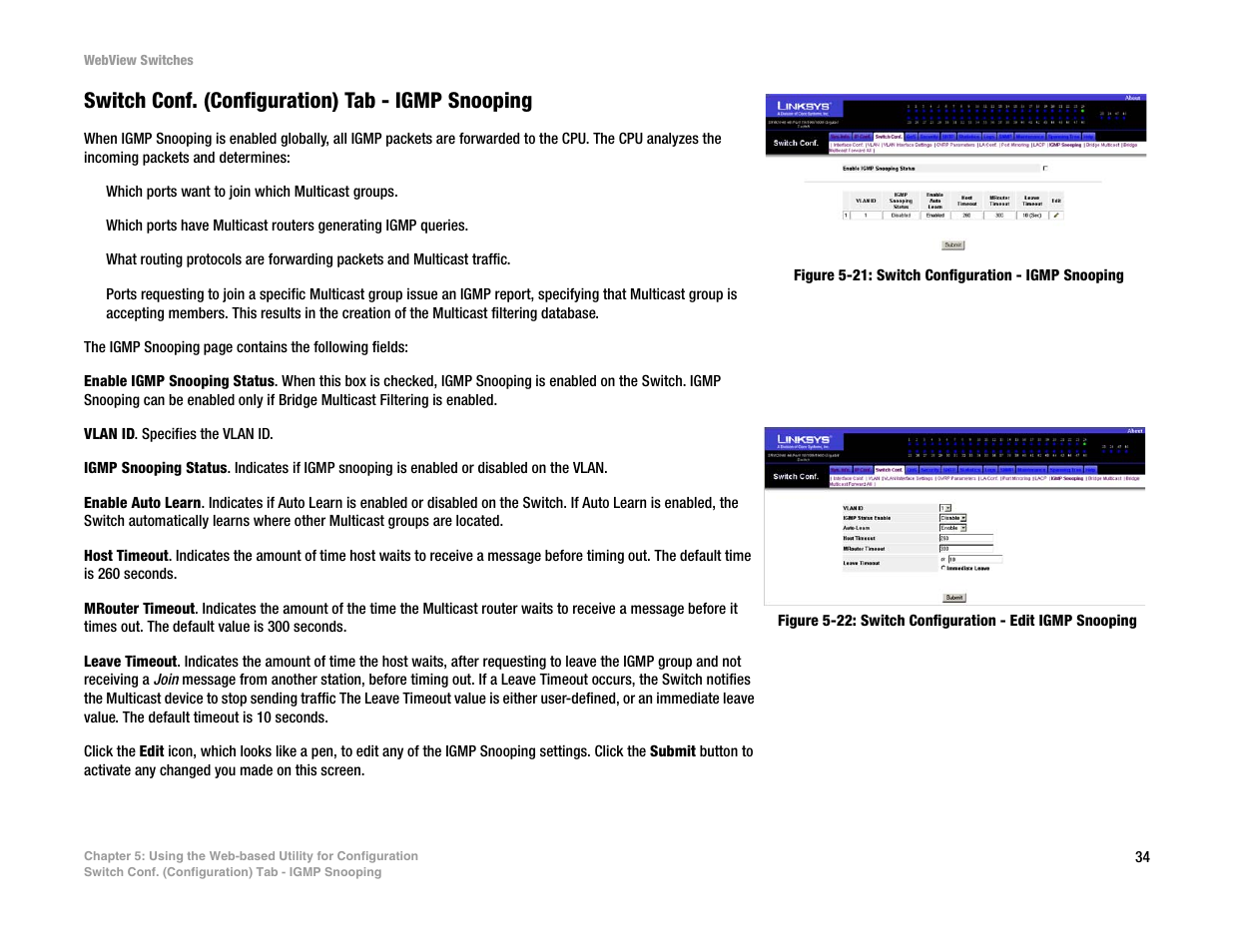 Switch conf. (configuration) tab - igmp snooping | Linksys SRW2016 User Manual | Page 44 / 123