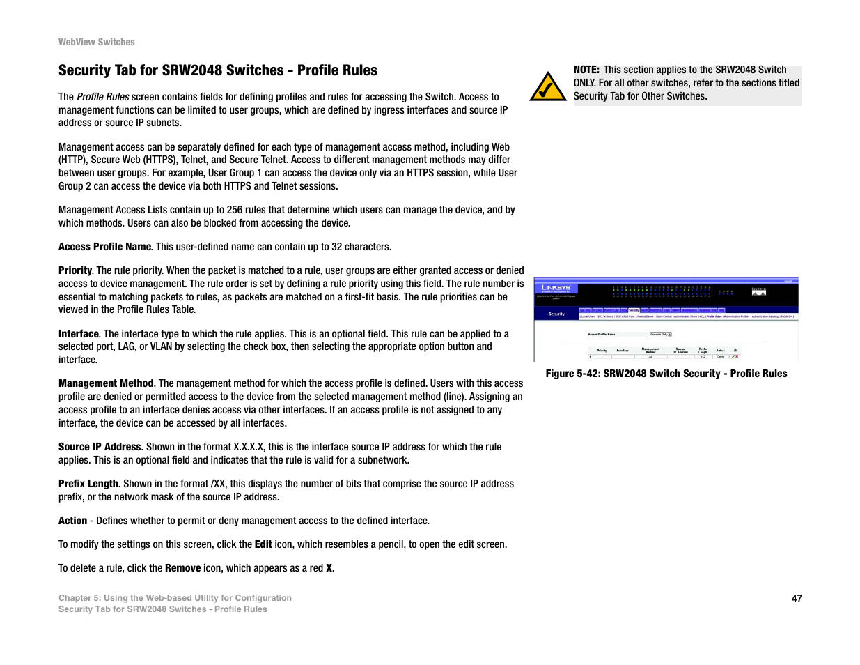 Security tab for srw2048 switches - profile rules | Linksys SRW2016 User Manual | Page 57 / 123