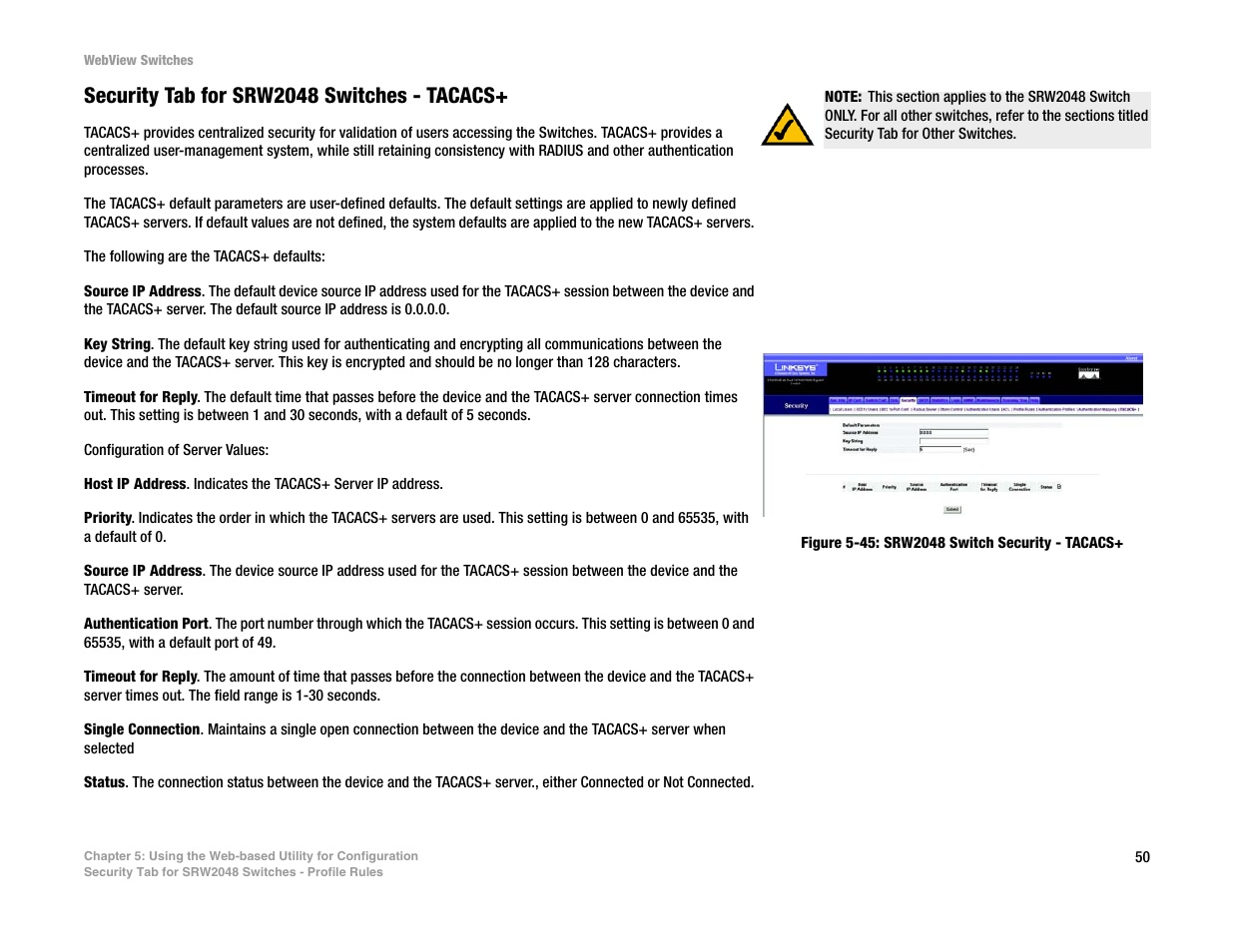 Security tab for srw2048 switches - tacacs | Linksys SRW2016 User Manual | Page 60 / 123