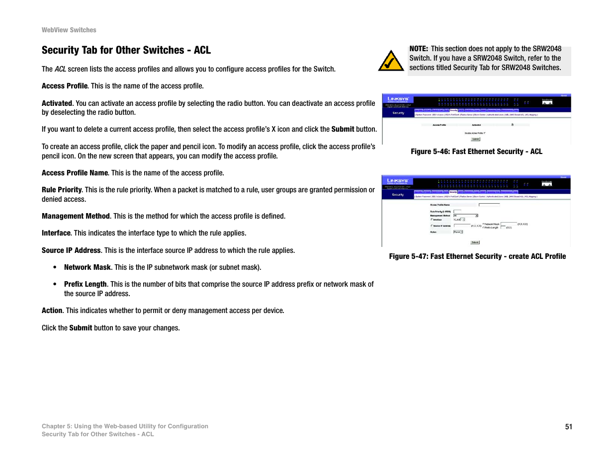 Security tab for other switches - acl | Linksys SRW2016 User Manual | Page 61 / 123