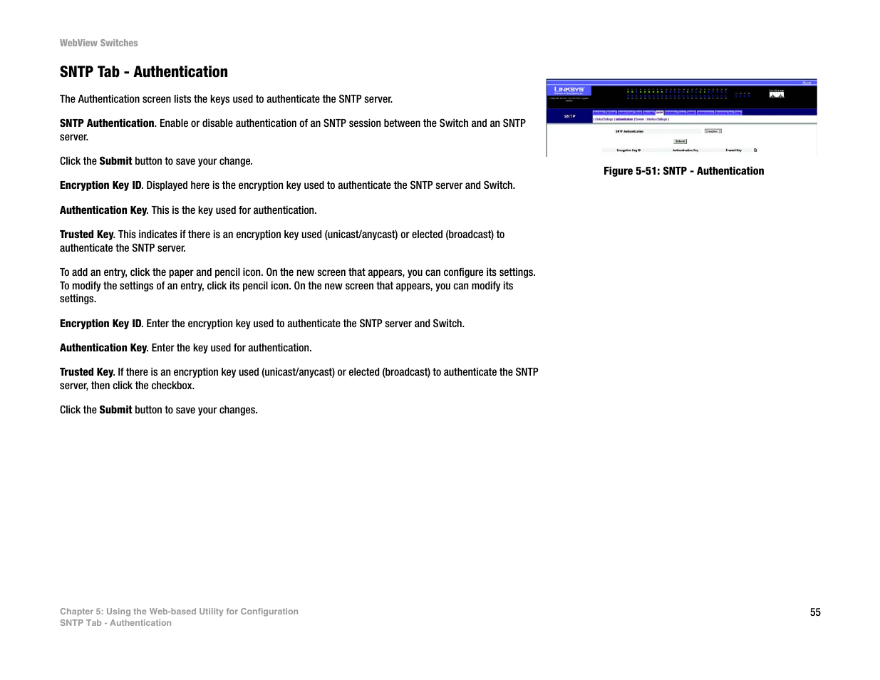 Sntp tab - authentication | Linksys SRW2016 User Manual | Page 65 / 123