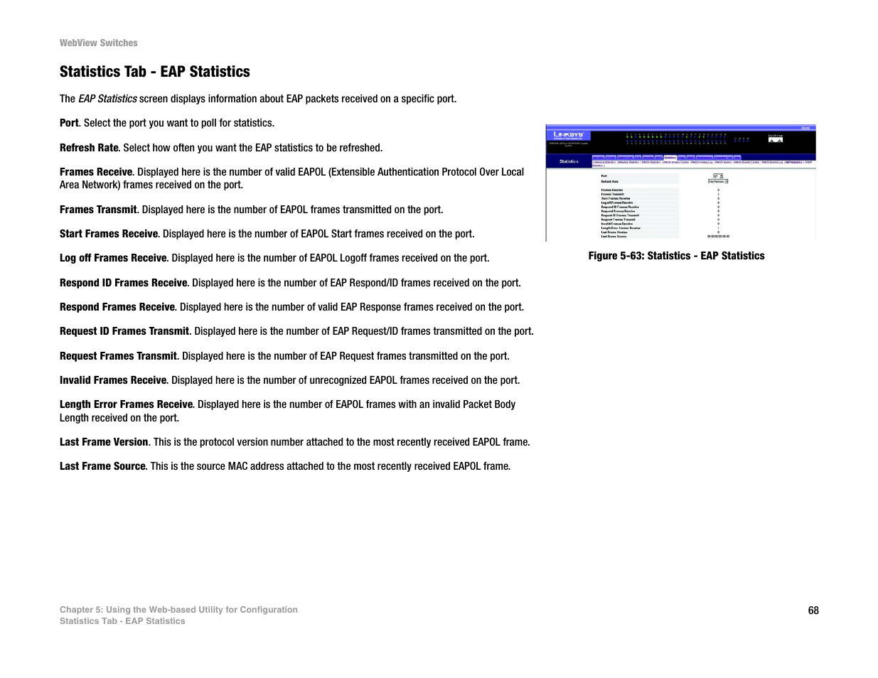 Statistics tab - eap statistics | Linksys SRW2016 User Manual | Page 78 / 123
