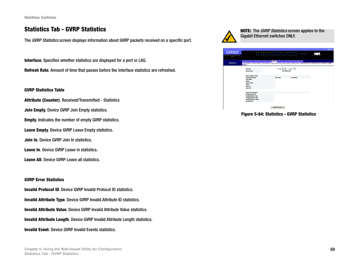 Statistics tab - gvrp statistics | Linksys SRW2016 User Manual | Page 79 / 123