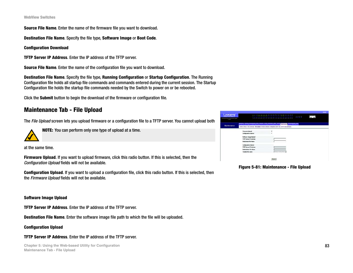 Maintenance tab - file upload | Linksys SRW2016 User Manual | Page 93 / 123