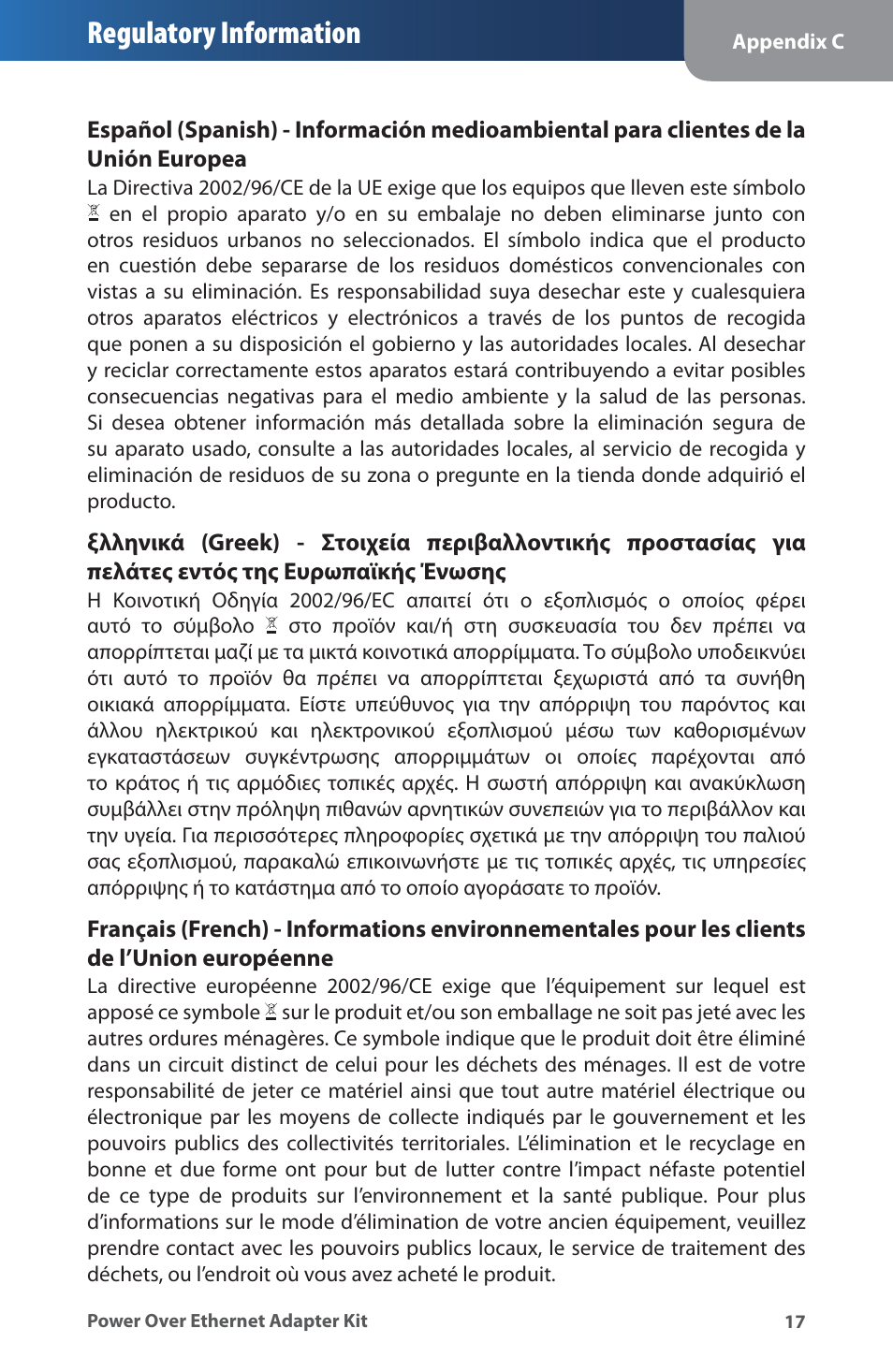 Regulatory information | Linksys WAPPOE User Manual | Page 21 / 28