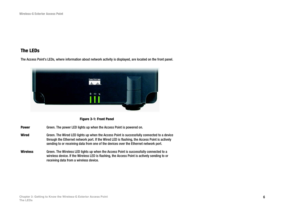 The leds | Linksys WAP54GPE User Manual | Page 12 / 72