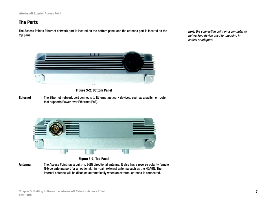 The ports | Linksys WAP54GPE User Manual | Page 13 / 72