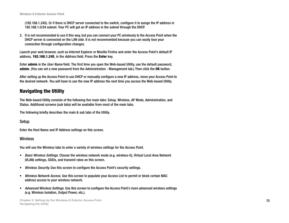 Navigating the utility | Linksys WAP54GPE User Manual | Page 21 / 72