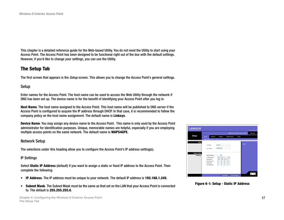The setup tab | Linksys WAP54GPE User Manual | Page 23 / 72