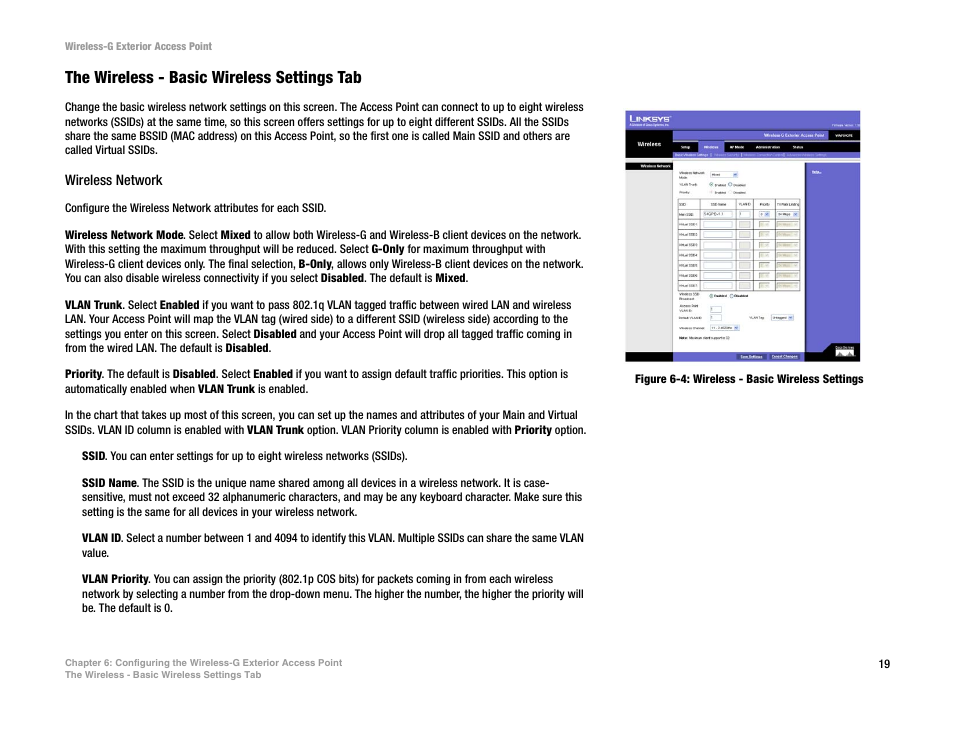 The wireless - basic wireless settings tab | Linksys WAP54GPE User Manual | Page 25 / 72