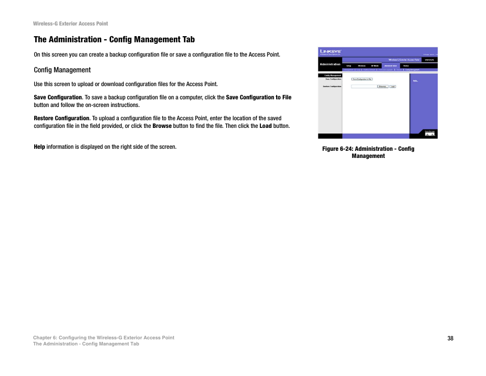 The administration - config management tab | Linksys WAP54GPE User Manual | Page 44 / 72