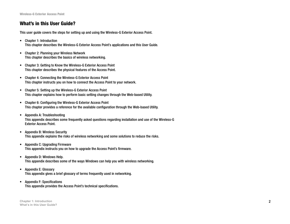 What’s in this user guide | Linksys WAP54GPE User Manual | Page 8 / 72