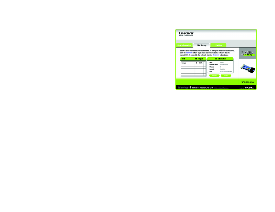 Site survey | Linksys WIRELESS-G WPC54GX User Manual | Page 19 / 50