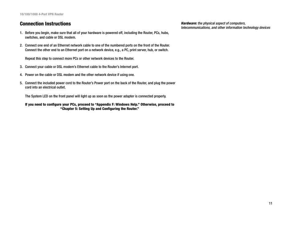 Connection instructions | Linksys RV0041 User Manual | Page 19 / 99